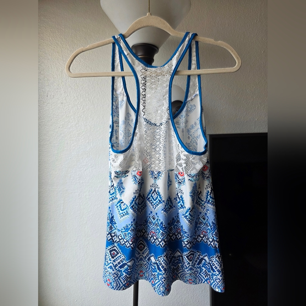 In Bloom Blue And Orange Patterned Tank Tops View 4